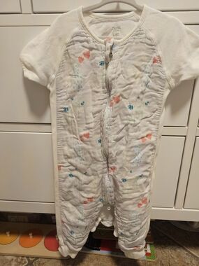 NEST Fragrances White Baby Romper with Coral & Light Blue Accents